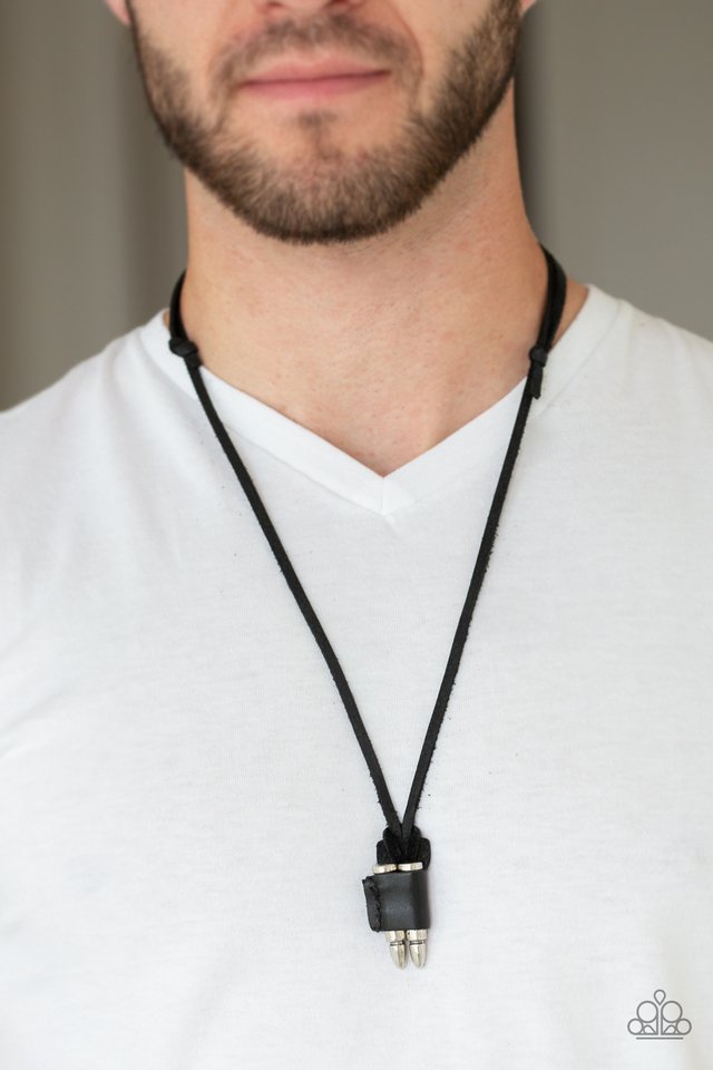 Paparazzi ♥ Dodge a Bullet - Black ♥ Mens Necklace