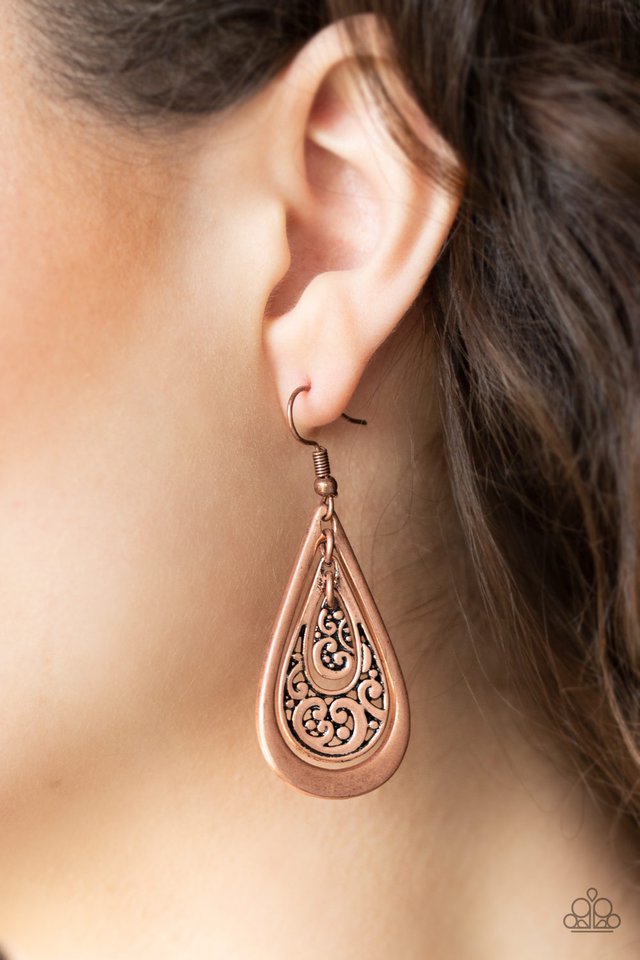 Paparazzi ♥ Teardrop Tourist - Copper ♥ Earrings