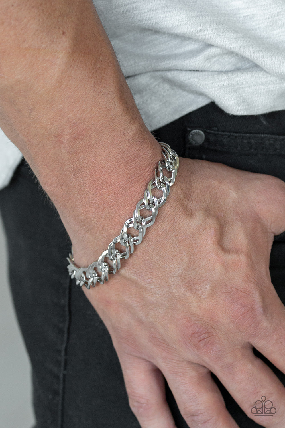 Paparazzi ♥ On The Ropes - Silver ♥  Mens Bracelet