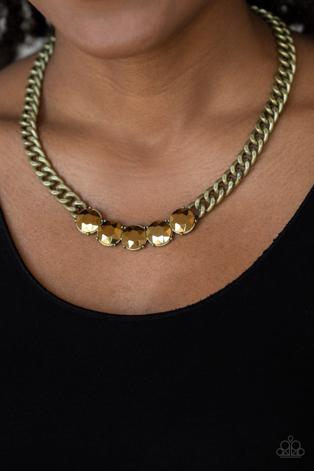 Paparazzi ♥ Rhinestone Renegade - Brass ♥  Necklace