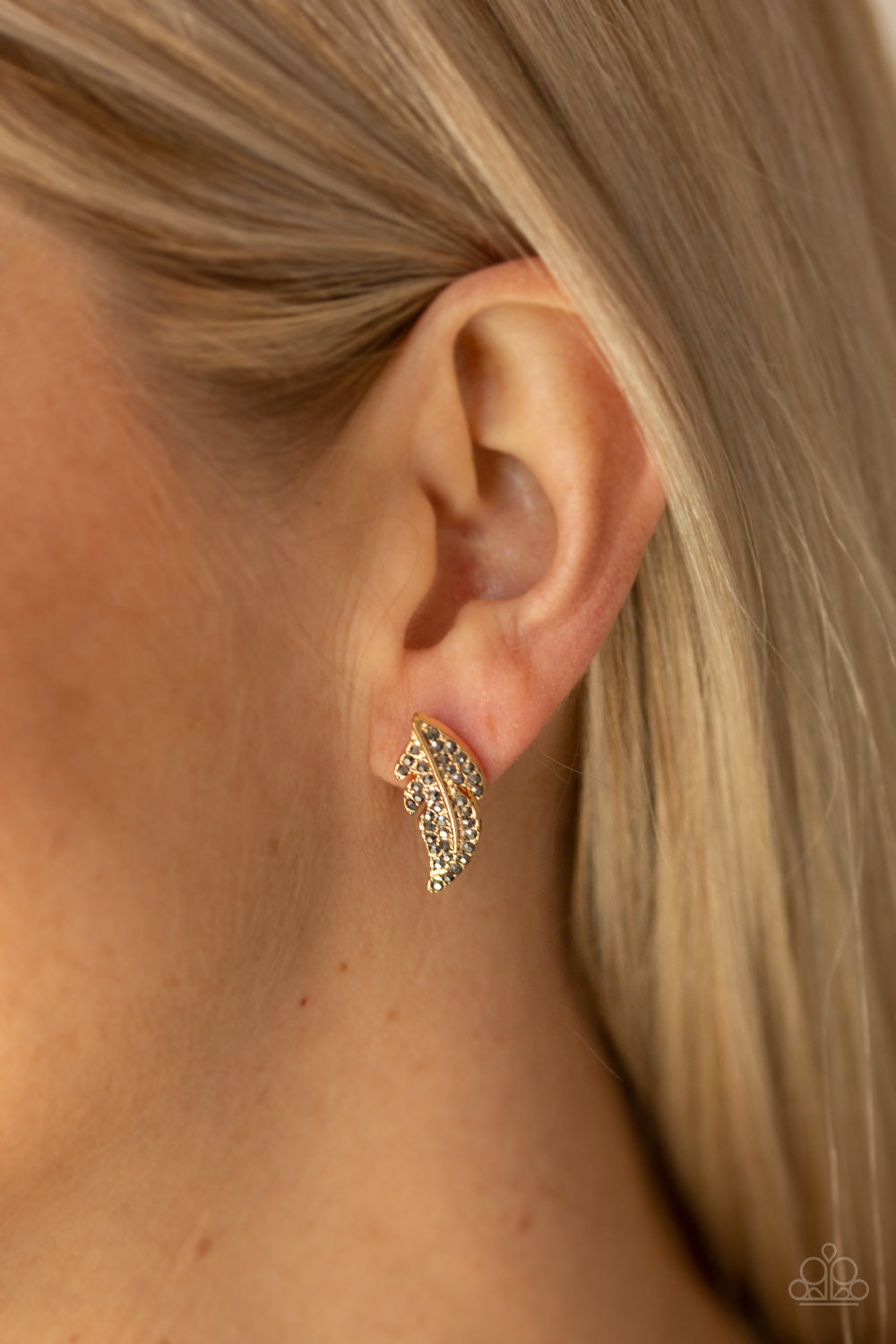 Paparazzi ♥ Feathered Fortune - Gold ♥  Post Earrings