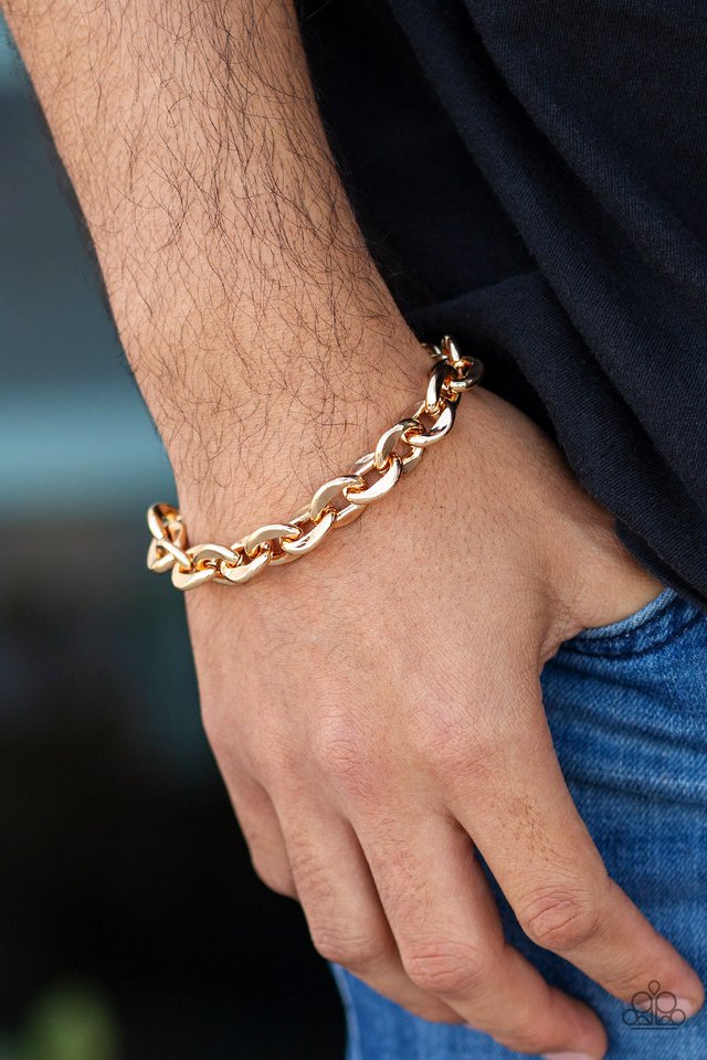 Paparazzi ♥ Step It Up - Gold ♥ Mens Bracelet