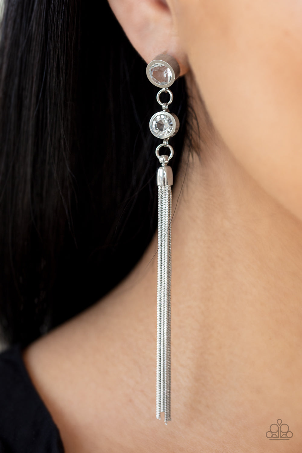 Paparazzi ♥ Tassel Twinkle - White ♥  Post Earrings