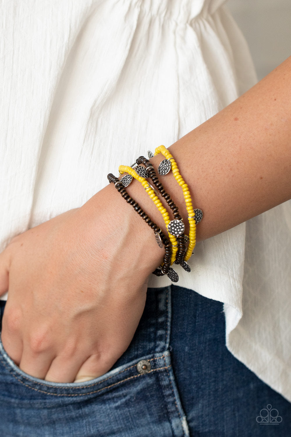Paparazzi ♥ WOODnt Count It - Yellow ♥  Bracelet