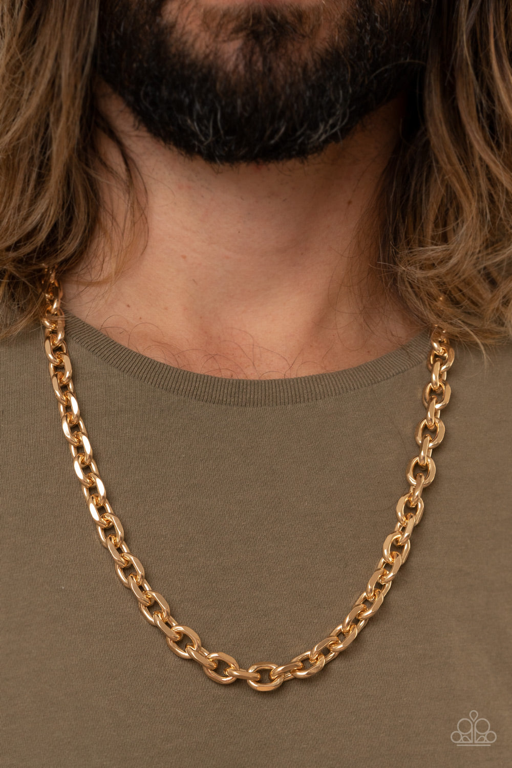 Paparazzi ♥ Steel Trap - Gold ♥  Mens Necklace