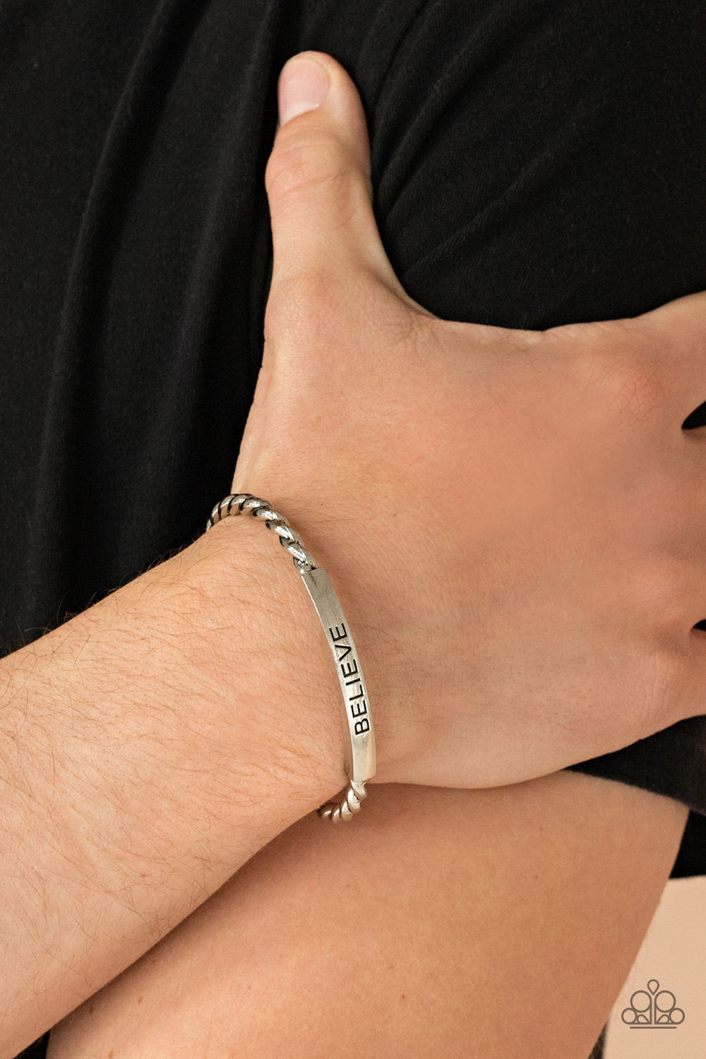 Paparazzi ♥ Keep Calm and Believe - Silver ♥  Mens Bracelet