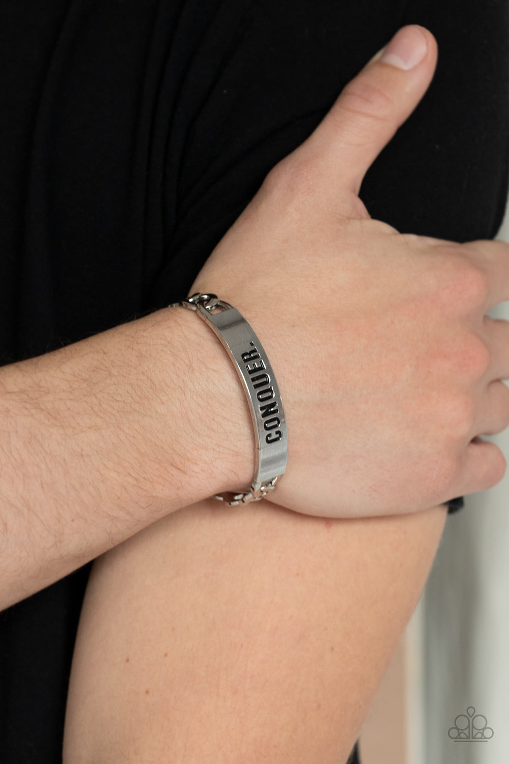 Paparazzi ♥ Conquer Your Fears - Silver ♥  Mens Bracelet