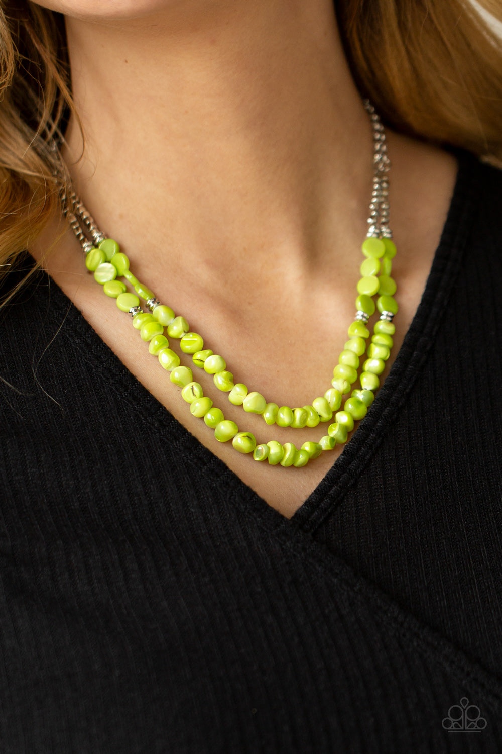 Paparazzi ♥ Staycation Status - Green ♥  Necklace