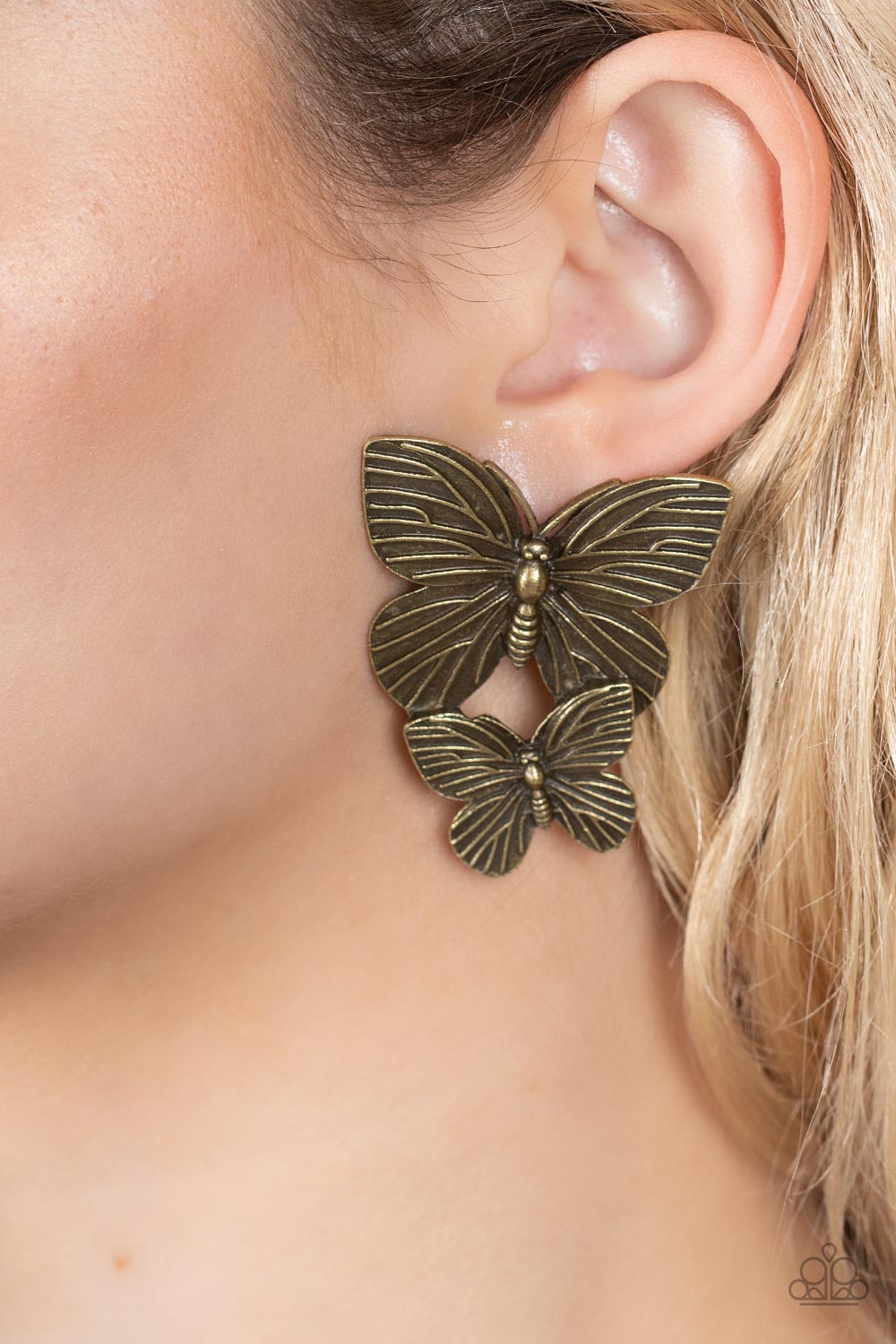 Paparazzi ♥ Blushing Butterflies - Brass ♥  Post Earrings