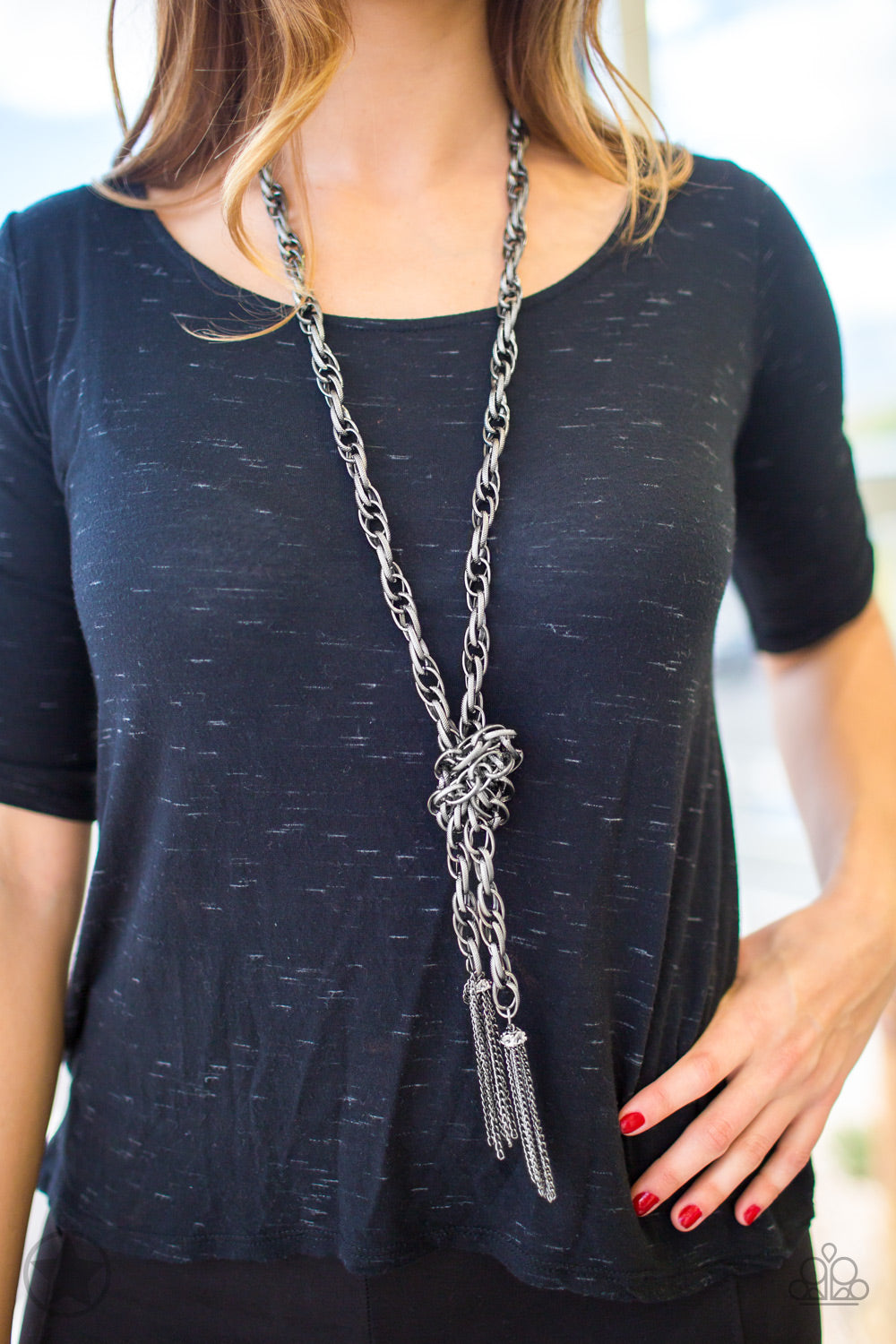 Paparazzi ♥ SCARFed for Attention - Gunmetal ♥  Necklace